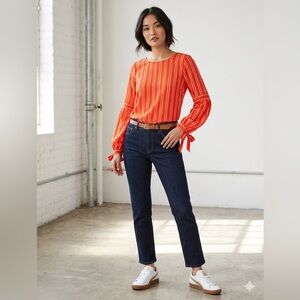 Rose & Olive Red Striped Balloon Sleeve Blouse